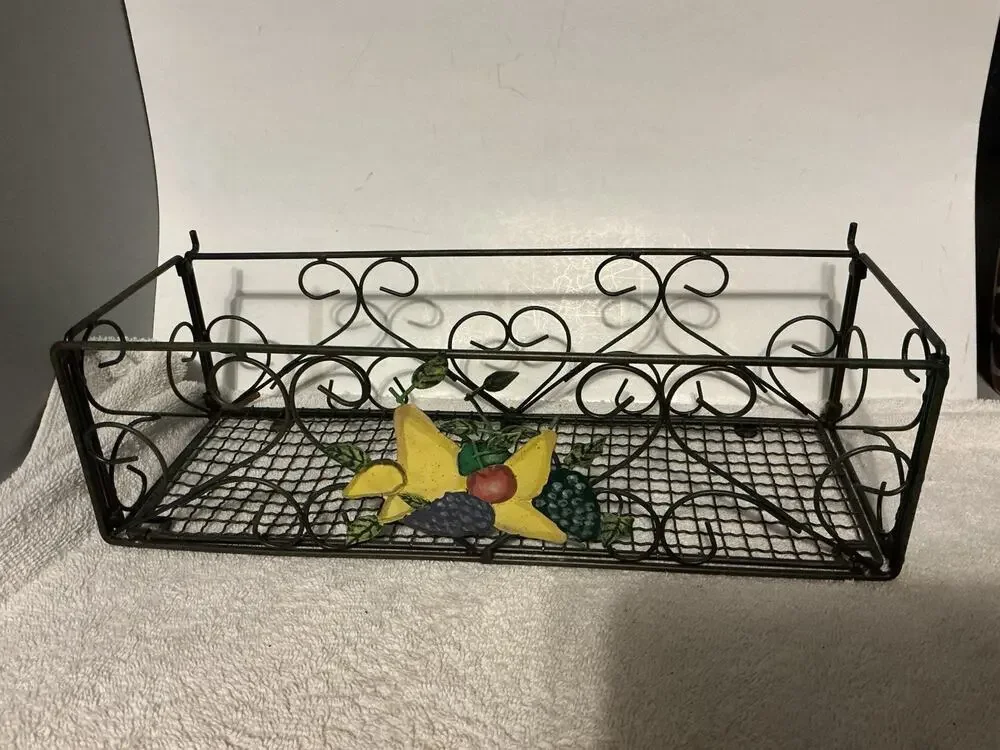 Vintage Metal Wire Mesh Fruit Folding Wall Or Freestanding Display Container